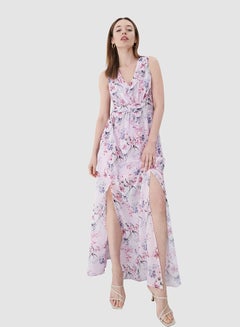 Buy Floral Print Slit Dress Multicolour in Saudi Arabia