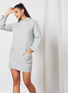 Buy Hooded Mini Dress Light Grey in UAE