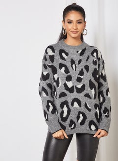 Buy Leopard Print Sweater Grey in UAE