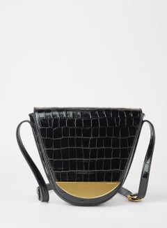 Buy Textured Leather Crossbody Bag Black in Saudi Arabia