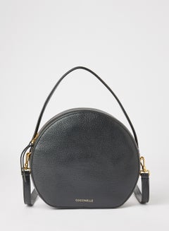 Buy Leather Circular Crossbody Bag Black in Saudi Arabia