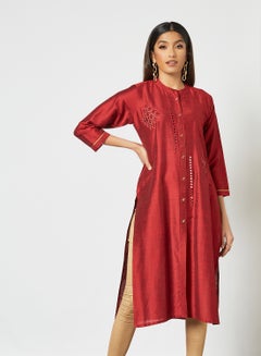 Buy Elegant Mirror Work Mandarin Neck Kurta Maroon in Saudi Arabia