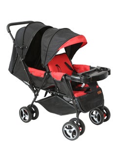 Buy Luxury Canopy Pair Twin Stroller With Removable Armrest or Tray - Fire Red in Saudi Arabia