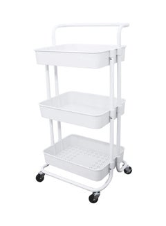 Buy 3-Tier Utility Cart Rolling Storage Shelf With Handles And Lockable Wheels White/Black 42x35x85cm in UAE