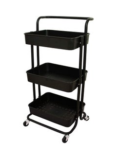 اشتري 3-Tier Rolling Utility Cart Storage Organizer Shelves Multifunction Storage Trolley Black 85x42x35cm في الامارات