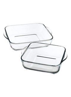 Buy Glass Borcam 2 Piece Square Platter Set Clear in UAE