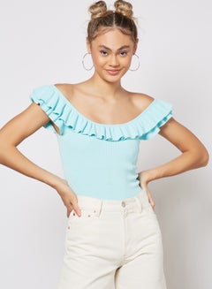 اشتري Ruffled Off-Shoulder Top Light Blue في السعودية