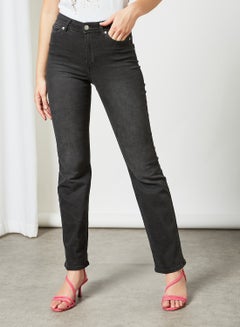 Buy High Waist Flared Jeans Dark Grey Denim in UAE