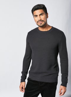 Buy Knit Crew Neck Sweater Black in UAE