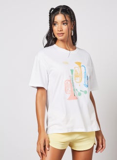 Buy Graphic Print Knit T-Shirt White in UAE