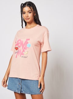 Buy Graphic Print Knit T-Shirt Pink in UAE