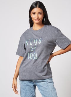 Buy Graphic Print Knit T-Shirt Dark Grey in UAE