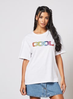 Buy Graphic Print Knit T-Shirt White in UAE