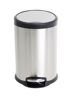 Buy Stainless Steel Round Soft Close Pedal Dustbin With Lid And Bucket Silver 12Liters in UAE