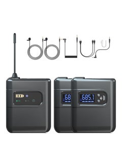 Buy Wireless Lavalier Omnidirectional Microphone System with 2 Transmitters and 1 Receiver Lapel Mic Black in Saudi Arabia