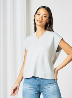 Buy V-Neck Sleeveless Sweater Grey in UAE