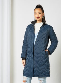 Buy Quilted Longline Jacket Blue in Saudi Arabia