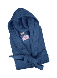 Buy 100% Cotton Super Soft Highly Absorbent Hooded Bathrobe Dark Blue 120cm in UAE