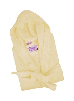 Buy 100% Cotton, Super Soft, Highly Absorbent Adult Hooded Bathrobe Cream 120cm in UAE