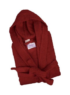 Buy 100% Cotton Super Soft Highly Absorbent Hooded Bathrobe Burgundy 120cm in UAE