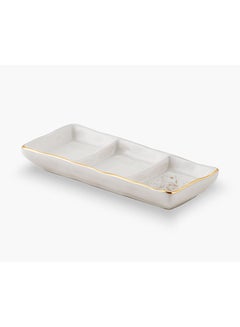 Buy 3 Part Rectangle Side Dish White/Gold 14.8x1.9x6.3cm in UAE