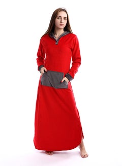 Buy Plain Basic Hooded Neck Maxi Jalabiya Red in Egypt