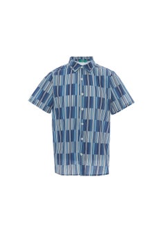 Buy Men Casual Irregular Striped Short Sleeve Shirt Blue in UAE