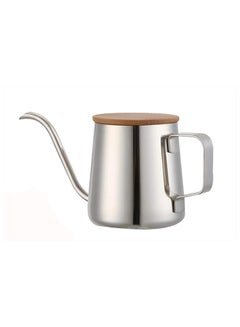 Buy Stainless Steel Long Narrow Spout Coffee Pots With Wooden Lid Silver/Brown 17.5x9.1cm in UAE