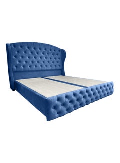 Buy Modern Design Straight Upholstered Velvet Back Bed Blue 150x200cm in Saudi Arabia