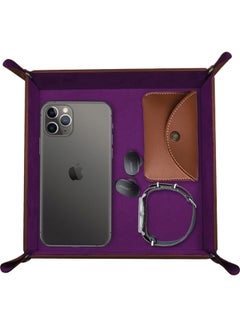 Buy Leather Valet Tray Organizer For Home And Office Desk, Bedside Catchall Practical Holder Purple 19.5x19.5cm in UAE
