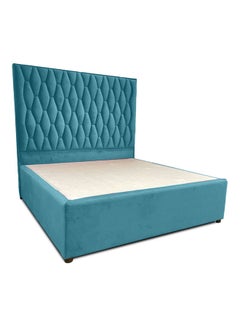 Buy Modern Design Straight Upholstered Velvet Back Bed Turquoise 120x200cm in Saudi Arabia