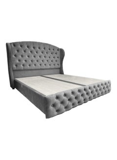 Buy Modern Design Straight Upholstered Velvet Back Bed Grey 150x200cm in Saudi Arabia