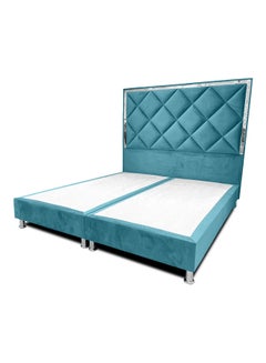 Buy Modern Design Straight Upholstered Velvet Back Bed Turquoise 150x200cm in Saudi Arabia