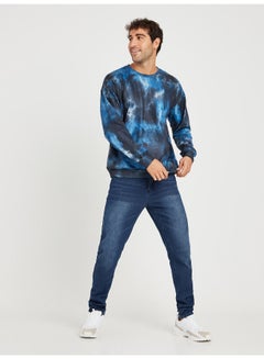 Buy Tie And Dye Print Long Sleeve Sweatshirt Blue/Black in Saudi Arabia