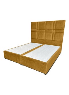 Buy Modern Design Straight Upholstered Velvet Back Bed Camel 150x200cm in Saudi Arabia