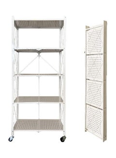 اشتري 5-Tier Foldable Bathroom Storage Shelf With Wheel White/Beige/Black 160.5x72x35cm في الامارات