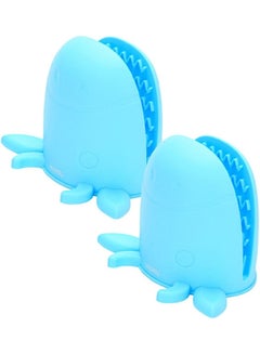 Buy 2-Piece Pot Holder Cow-Shaped Oven Mitt Blue 15x10.5x10.5cm in UAE