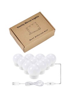 Buy LED Vanity Mirror Lights Kit With 10 Dimmable Light Bulbs White/Silver 9x13cm in UAE