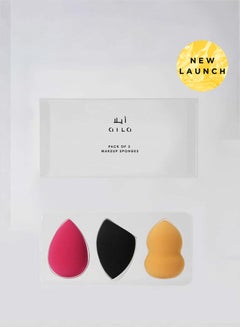 Buy 3-Piece Makeup Sponge Blender Hot Pink/Black/Orange in UAE