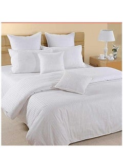 Buy 6-Piece Stripe Comforter  Set Cotton White 240x260cm in UAE