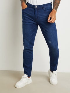 Buy Light Distress Skinny Jeans Blue in Saudi Arabia