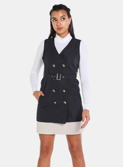 Buy Sleeveless Button Detail Vest Jacket Navy Blue in UAE