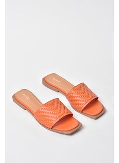 Buy Quilted Weave Pattern Broad Strap Flat Sandals Tan in Saudi Arabia