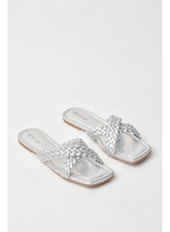 Buy Slip-On Detail Flat Sandals Silver in UAE
