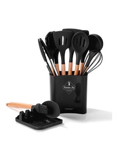 Buy 12-Piece Non-Stick Silicone Cooking Utensils Set Black 11 x 16 x 33cm in Saudi Arabia