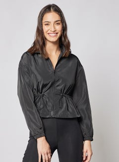 Buy Solid Design Casual Wear With Elastic String Waist Long Sleeves Jacket Black in UAE