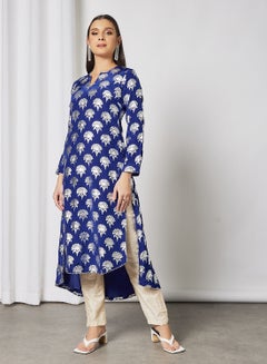 Buy Floral Print Kurta Blue in Saudi Arabia