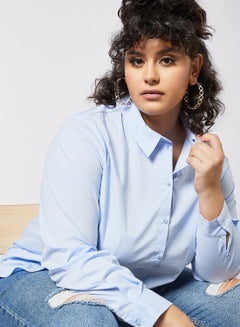 Buy Curvy Basic Long Sleeve Shirt Blue in UAE