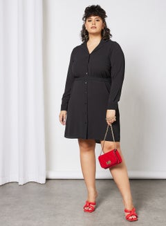 اشتري Curve Long Sleeve Shirt Dress أسود في السعودية