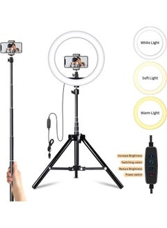 Buy 10inch Fill Ring Light with 1.6 Meter Adjustable Tripod Stand And Cell Phone Holder White/Black in UAE